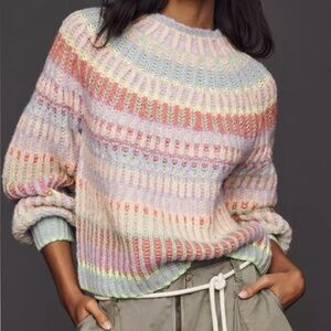 Maeve By Anthropology Mock-Neck Chunky Wool-Blend Colorful Sweater. Size Xs